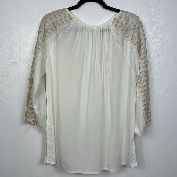 Solitaire Boho Embroidered Long Sleeve Tunic Top In White Size L - Picture 3 of 8